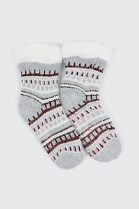 Ardene Fair Isle Slipper Socks in Grey | Size | Polyester/Spandex