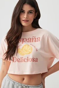 Ardene Ultra Crop Boxy Graphic T-Shirt in Light Pink | Size Large | 100% Cotton/Viscose