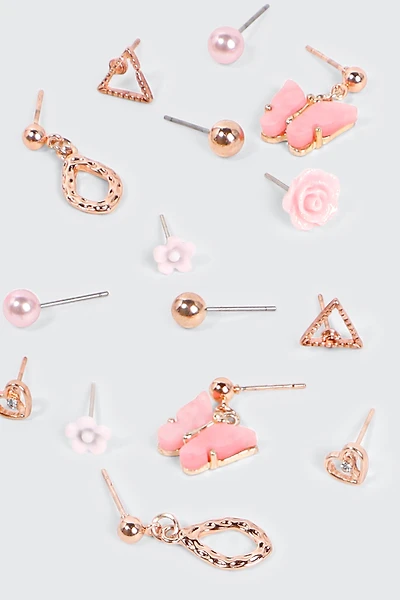 Ardene 9-Pack Butterfly & Flower Earrings in Gold | Stainless Steel