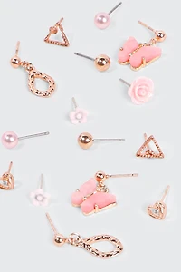 Ardene 9-Pack Butterfly & Flower Earrings in Gold | Stainless Steel