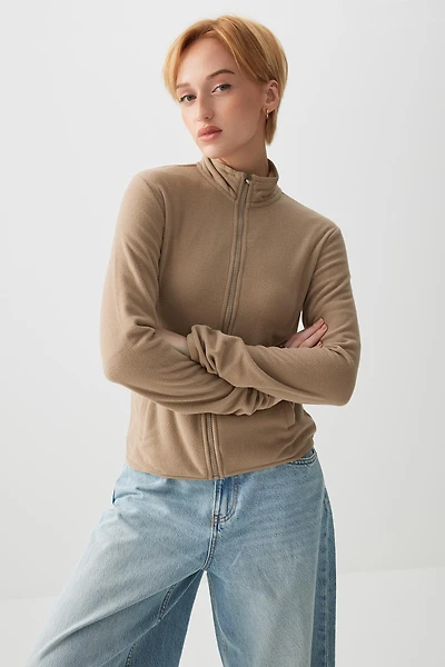 Ardene Zip Up Polar Fleece Jacket in Beige | Size | Polyester