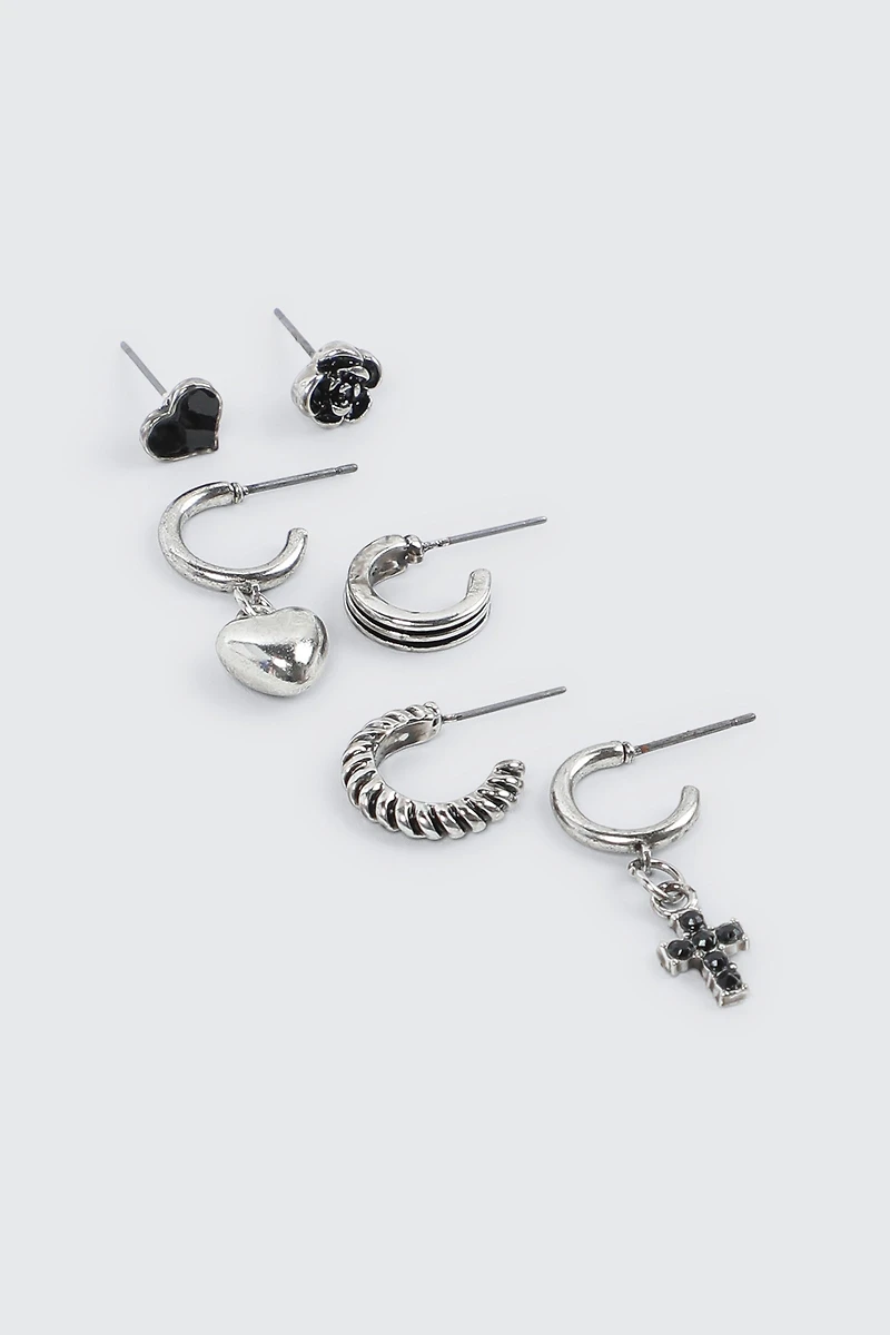 Ardene 6-Pack Mix Earrings in Black | Stainless Steel