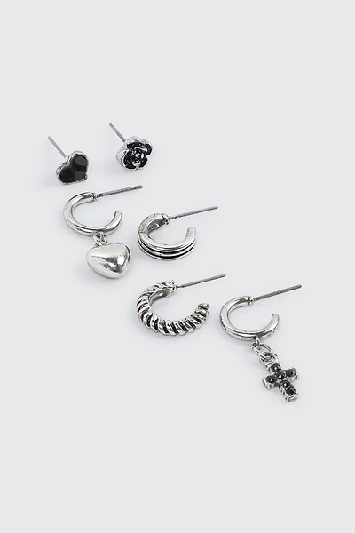 Ardene 6-Pack Mix Earrings in Black | Stainless Steel