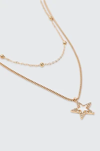 Ardene Two-Row Star & Stone Necklace in Gold