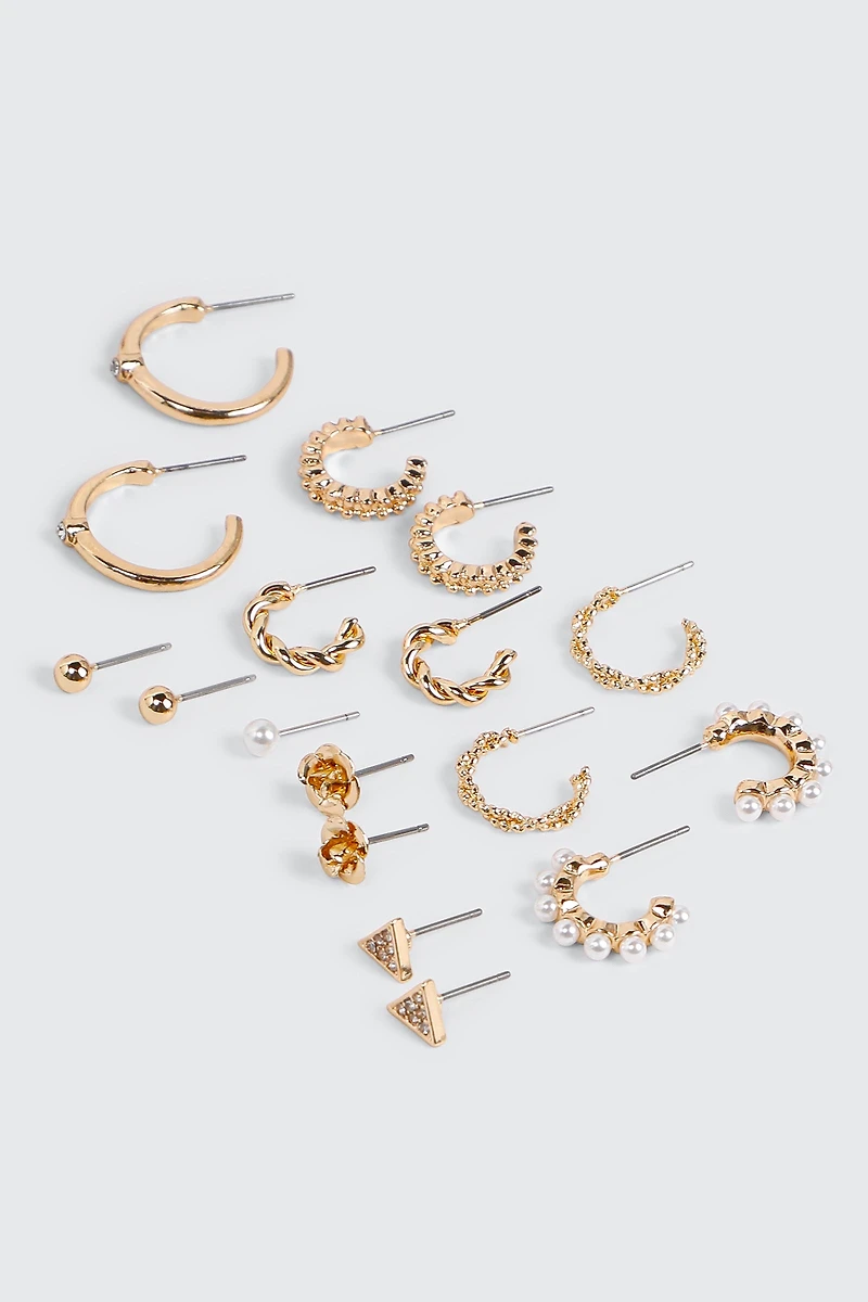 Ardene 9-Pack Hoop & Stud Earrings in Gold | Stainless Steel