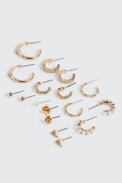 Ardene 9-Pack Hoop & Stud Earrings in Gold | Stainless Steel