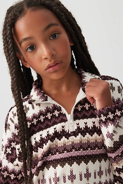 Ardene Kids Fair Isle Polar Fleece 1/4 Zip Sweatshirt in | Size | Polyester/Elastane