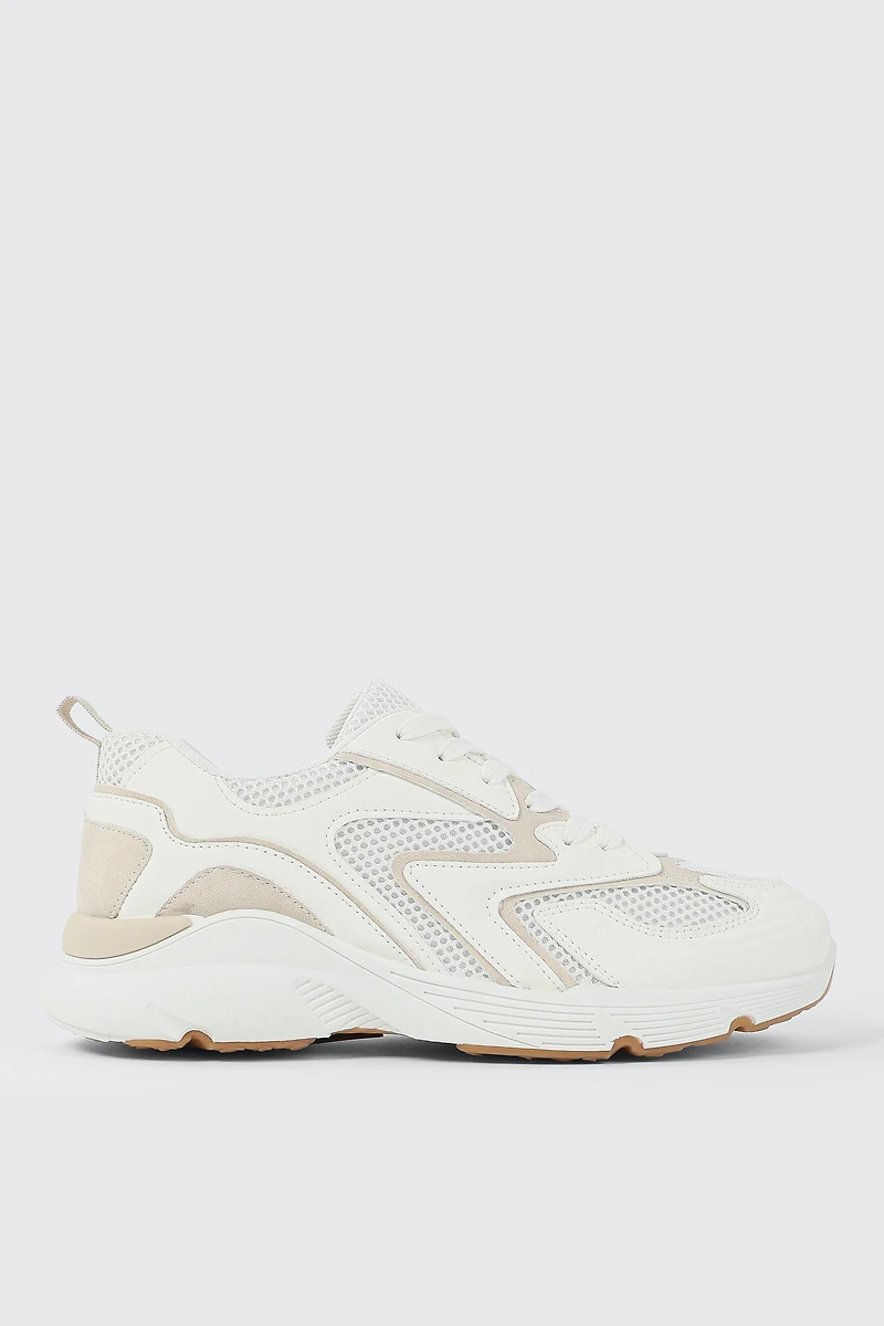 Ardene Retro Lace Up Sneakers in White | Size