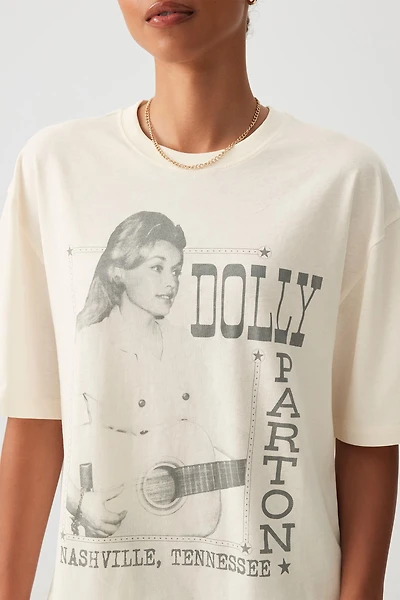 Ardene Oversized Dolly Parton T-Shirt in Off-White | Size Small | 100% Cotton