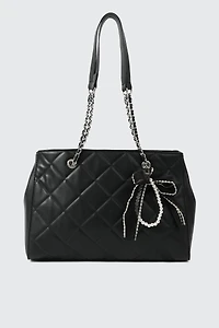 Ardene Topstitched Tote Bag with Charm in Black | 100% Recycled Polyester | Eco-Conscious
