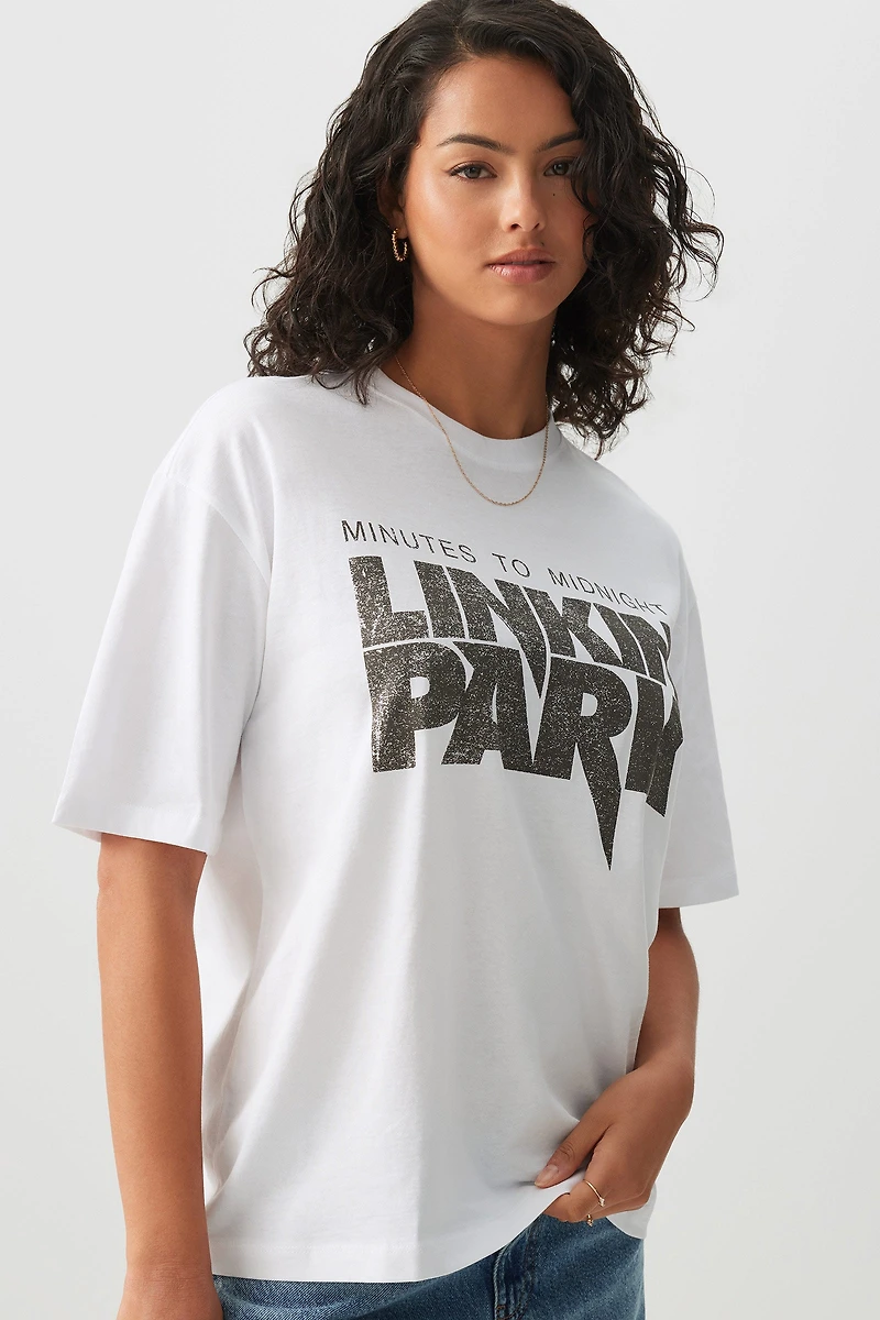 Ardene Oversized Linkin Park T-Shirt in White | Size | 100% Cotton