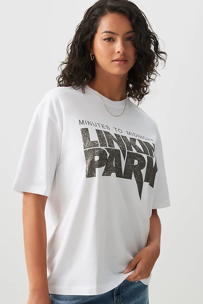 Ardene Oversized Linkin Park T-Shirt in White | Size | 100% Cotton