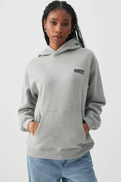 Ardene Oversized Graphic Hoodie in Grey | Size Small | Polyester/Cotton | Fleece-Lined