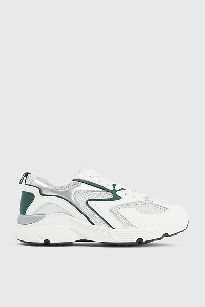 Ardene Two-Tone Sneakers with Silver Details in Dark Green | Size