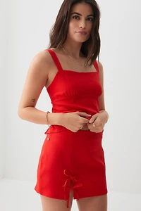 Ardene Linen Blend Micro Skirt with Bows in Red | Size | Cotton/Viscose