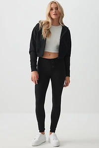 Ardene Adjustable Waist Legging in Black | Size XS | Cotton/Elastane/Viscose