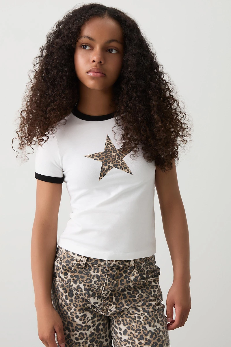 Ardene Kids Graphic Ringer T-Shirt in White | Size | Cotton/Elastane