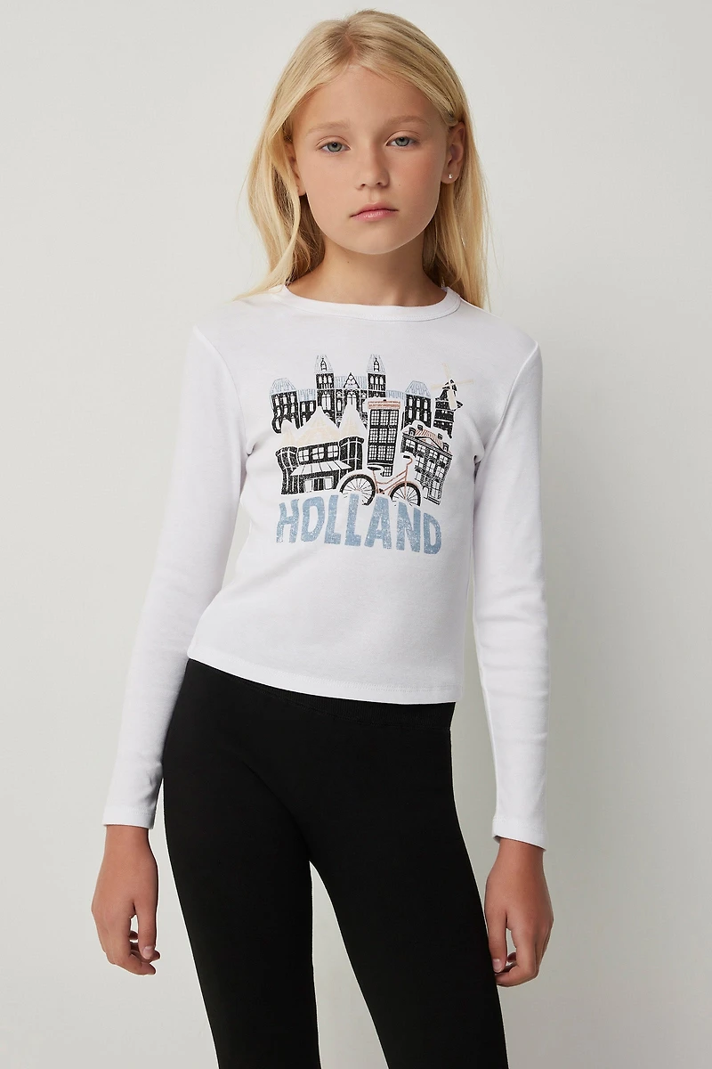 Ardene Kids Graphic Long Sleeve T-Shirt in White | Size Medium | Polyester/Cotton