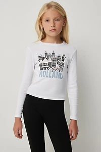 Ardene Kids Graphic Long Sleeve T-Shirt in White | Size Medium | Polyester/Cotton