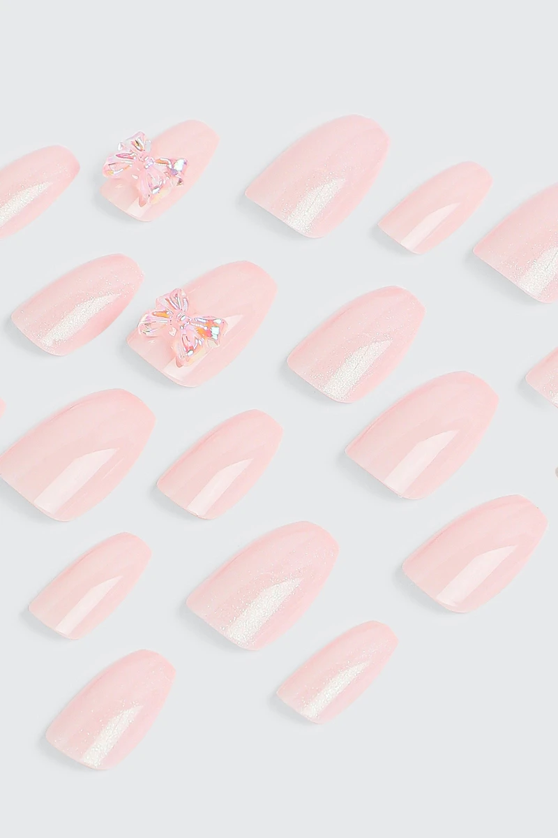 Ardene 20-Pack Pearl Finish Ballerina Fake Nails in Light Pink