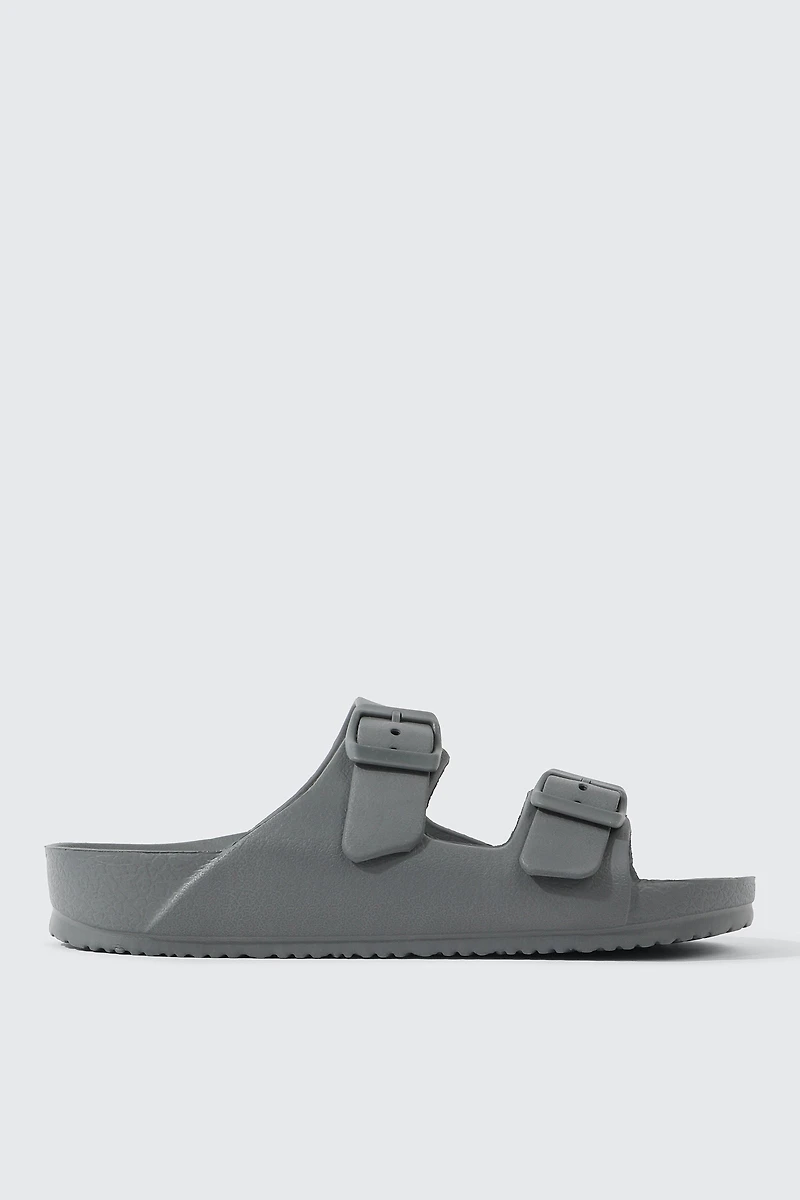 Ardene Two-Strap Sandals in Dark Grey | Size 9 | Eco-Conscious