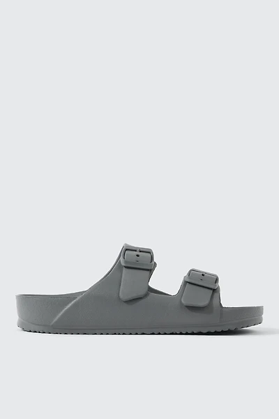 Ardene Two-Strap Sandals in Dark Grey | Size 9 | Eco-Conscious