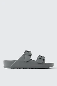 Ardene Two-Strap Sandals in Dark Grey | Size 9 | Eco-Conscious