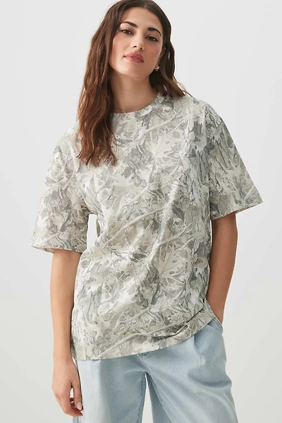 Ardene Camouflage Crew Neck T-Shirt in Light Grey | Size | Cotton