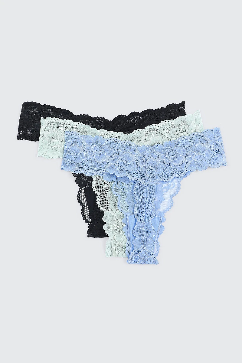 Trio de culottes tanga en dentelle