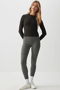 Ardene Pintuck Leggings with Slimming Waistband in Dark Grey | Size | Polyester/Spandex