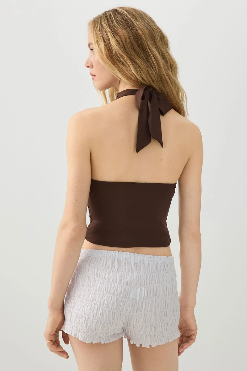 Short froncé à taille haute