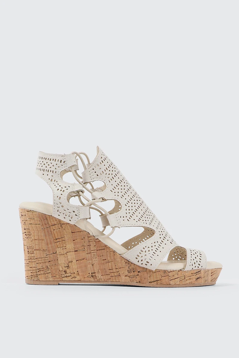 Ardene Cork Wedge Sandals in Beige | Size 6 | Faux Suede | Eco-Conscious
