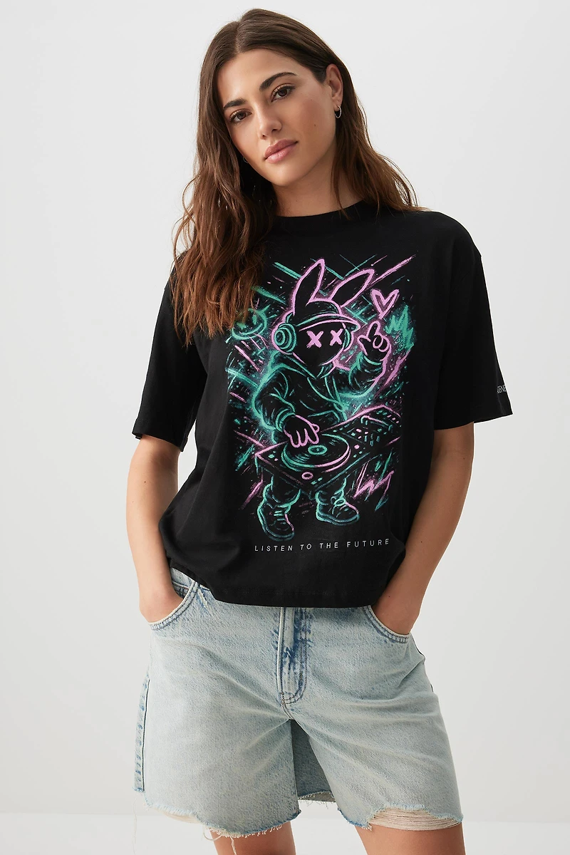 NXNE x Ardene Oversized Graphic T-Shirt in Black | Size Small | 100% Cotton