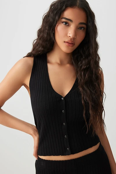 Ardene Rib Knit Button Front Sweater Vest in | Size | Nylon/Viscose