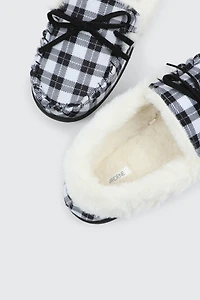 Pantoufles mocassins à carreaux