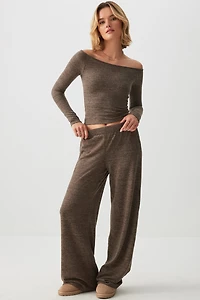 Ardene Brushed Knit Wide Leg Pants in Brown | Size | Polyester/Rayon/Elastane