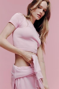 Ardene Crop Seamless Crew Neck T-Shirt in Petal Pink | Size | Polyester/Nylon/Elastane