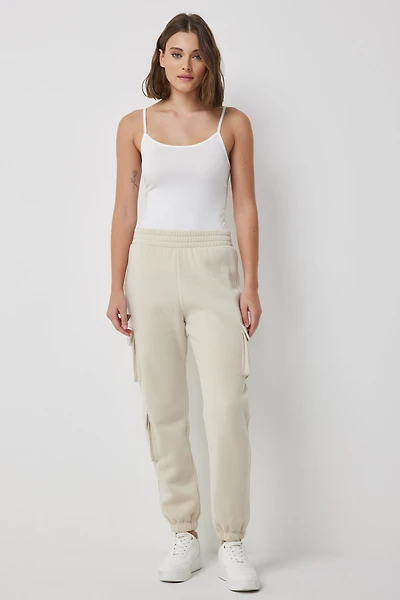 Ardene 3-Pocket Cargo Sweatpants in Beige | Size | Polyester/Cotton | Fleece-Lined
