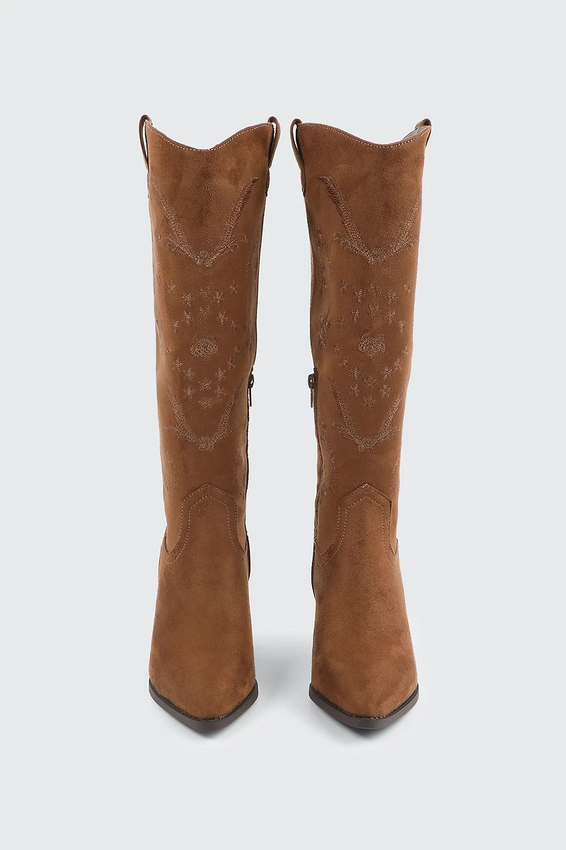 Bottes de cowboy aux genoux à fleurs brodées