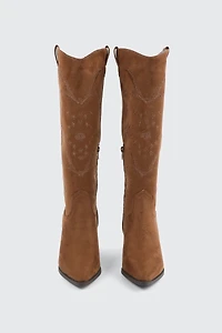 Bottes de cowboy aux genoux à fleurs brodées