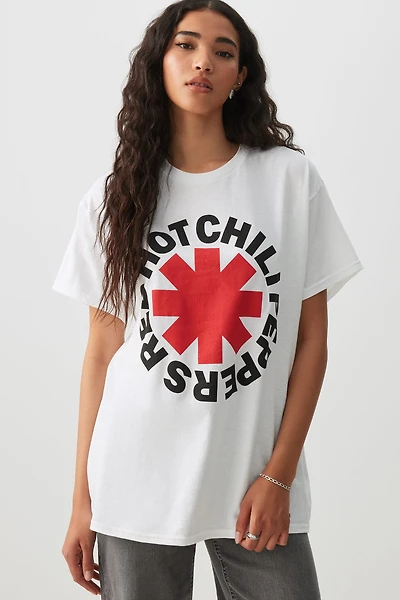 Ardene Oversized Red Hot Chili Peppers T-Shirt in White | Size | 100% Cotton