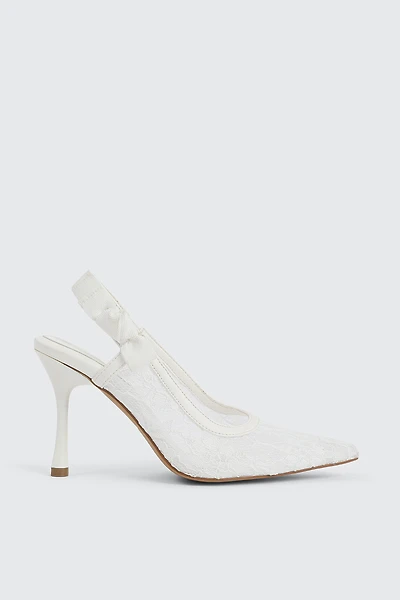 Ardene Lace Slingback Pumps in White | Size