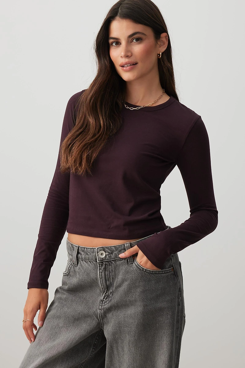 Ardene Effortless Everyday Long Sleeve T-Shirt in | Size | Cotton/Elastane | Eco-Conscious