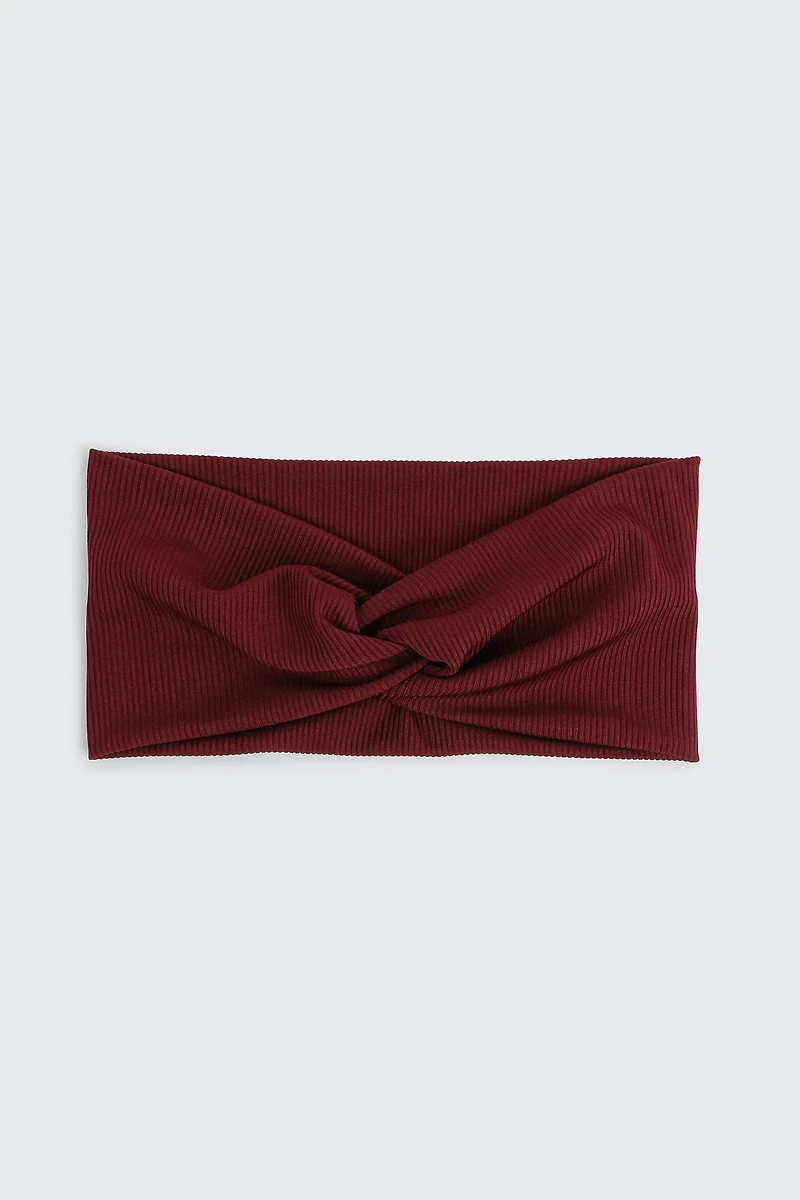 Ardene Ribbed Knotted Headwrap in Burgundy | Polyester