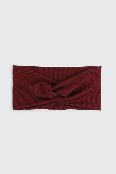 Ardene Ribbed Knotted Headwrap in Burgundy | Polyester