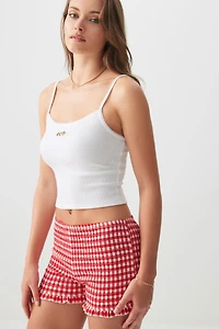 Ardene Printed Picot Trim Tank Top in White | Size XL | Polyester/Cotton/Elastane