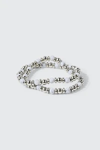 Ardene 2-Pack Marble Stone Bracelets in Silver