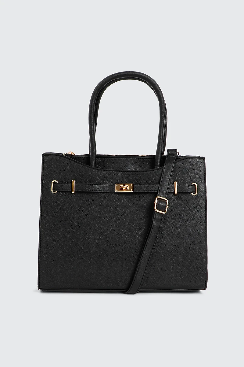 Ardene Croc Embossed Tote Bag in Black | Faux Leather/Polyester