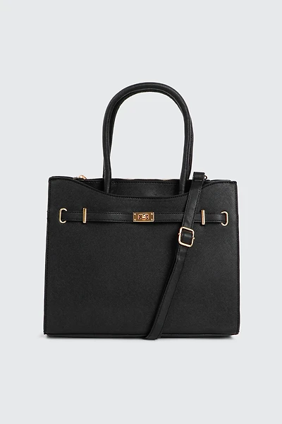 Ardene Croc Embossed Tote Bag in Black | Faux Leather/Polyester
