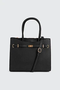 Ardene Croc Embossed Tote Bag in Black | Faux Leather/Polyester